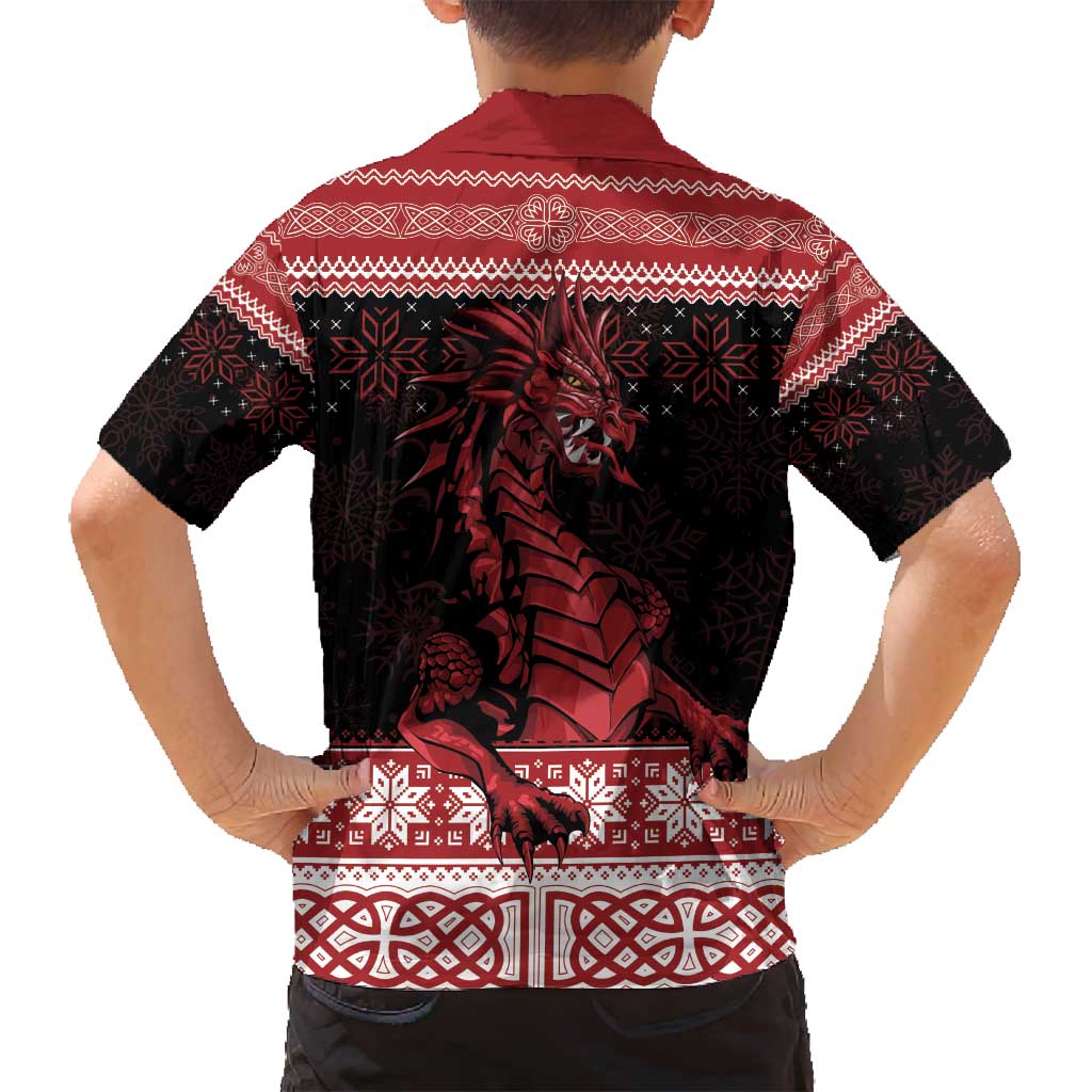 Christmas Wales Celtic Family Matching Off Shoulder Maxi Dress and Hawaiian Shirt Welsh Dragon Nadolig Llawen - Wonder Print Shop
