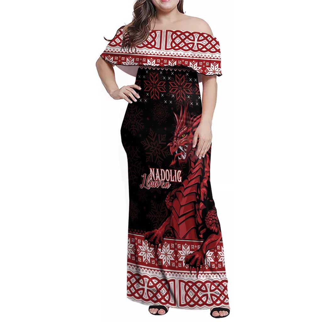 Christmas Wales Celtic Family Matching Off Shoulder Maxi Dress and Hawaiian Shirt Welsh Dragon Nadolig Llawen - Wonder Print Shop