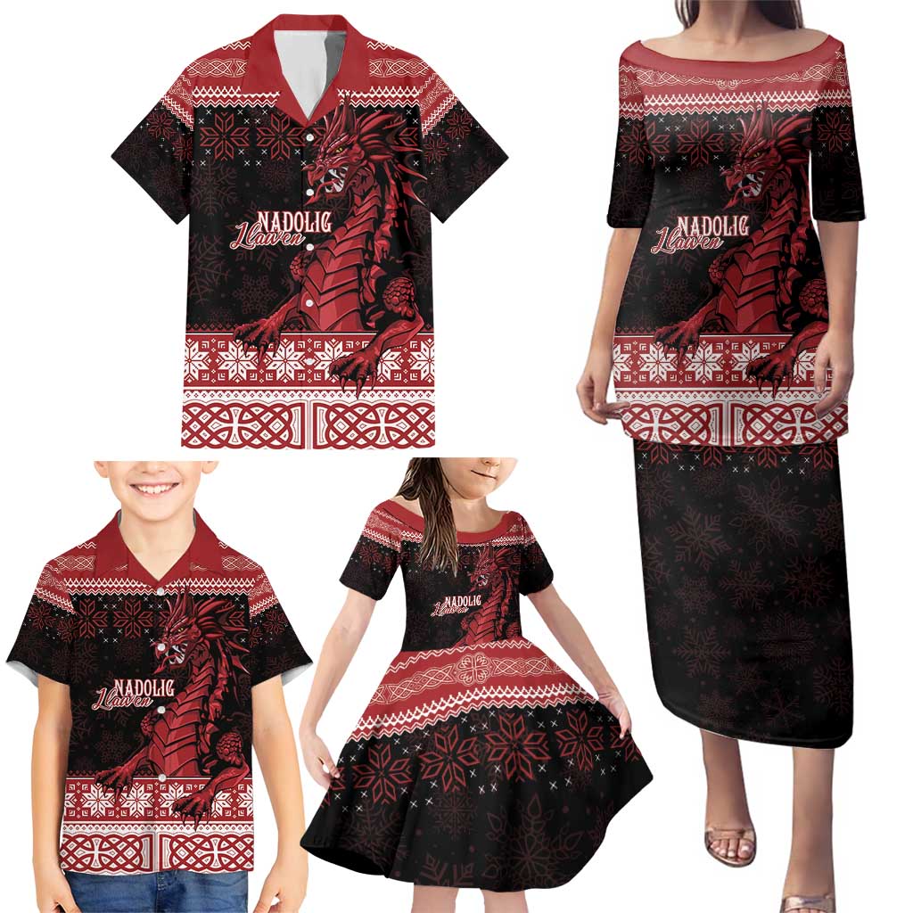 Christmas Wales Celtic Family Matching Puletasi and Hawaiian Shirt Welsh Dragon Nadolig Llawen - Wonder Print Shop