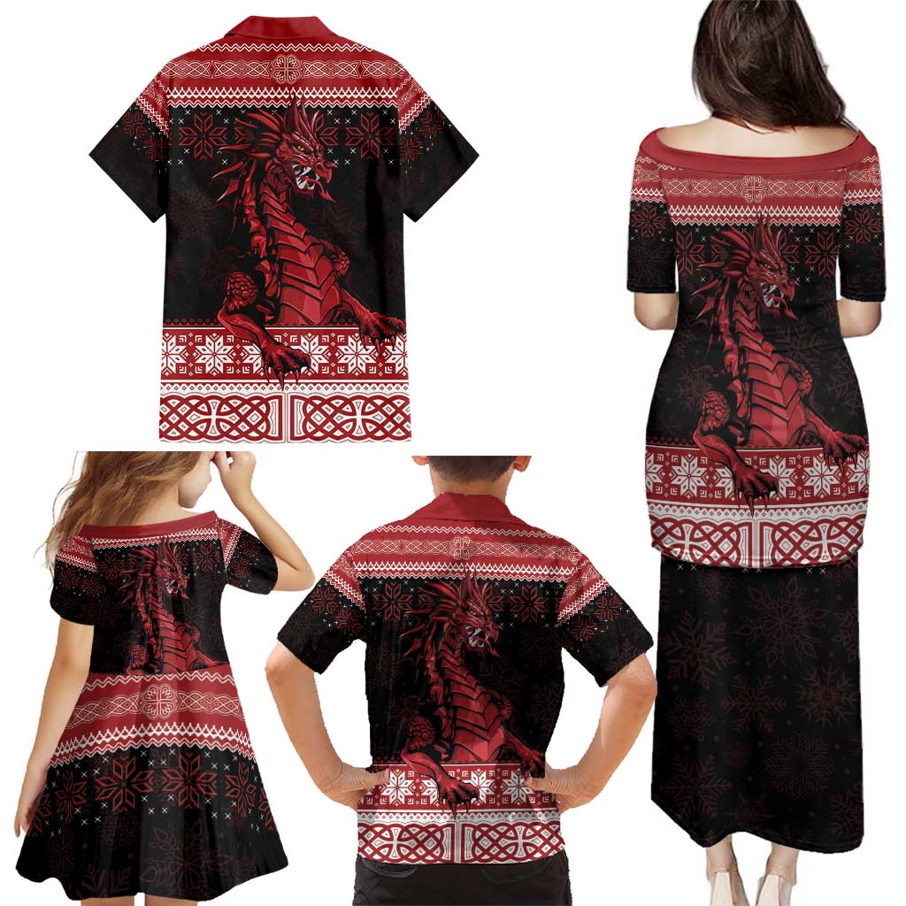 Christmas Wales Celtic Family Matching Puletasi and Hawaiian Shirt Welsh Dragon Nadolig Llawen - Wonder Print Shop