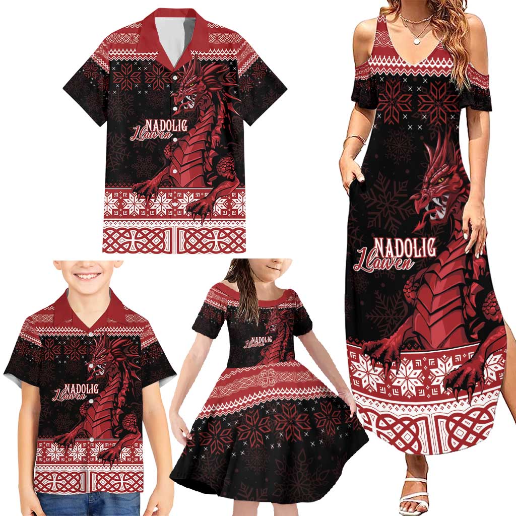 Christmas Wales Celtic Family Matching Summer Maxi Dress and Hawaiian Shirt Welsh Dragon Nadolig Llawen - Wonder Print Shop