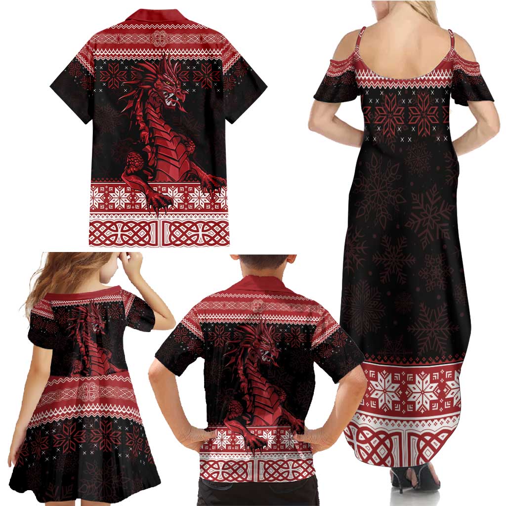 Christmas Wales Celtic Family Matching Summer Maxi Dress and Hawaiian Shirt Welsh Dragon Nadolig Llawen - Wonder Print Shop