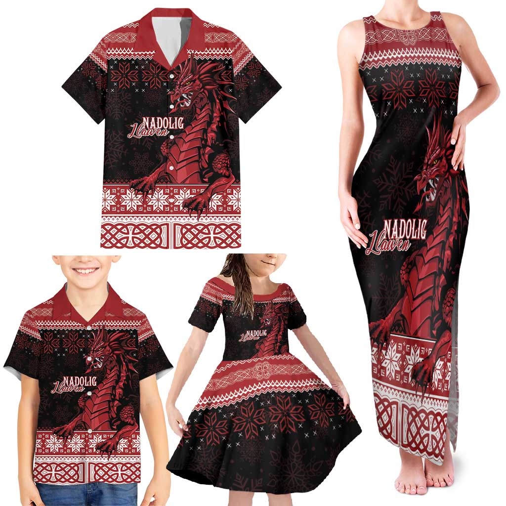 Christmas Wales Celtic Family Matching Tank Maxi Dress and Hawaiian Shirt Welsh Dragon Nadolig Llawen - Wonder Print Shop