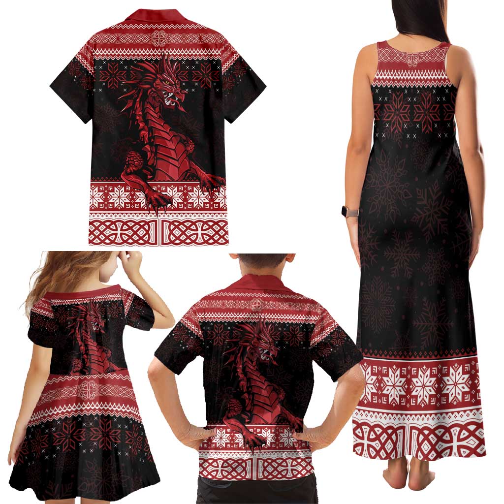 Christmas Wales Celtic Family Matching Tank Maxi Dress and Hawaiian Shirt Welsh Dragon Nadolig Llawen - Wonder Print Shop