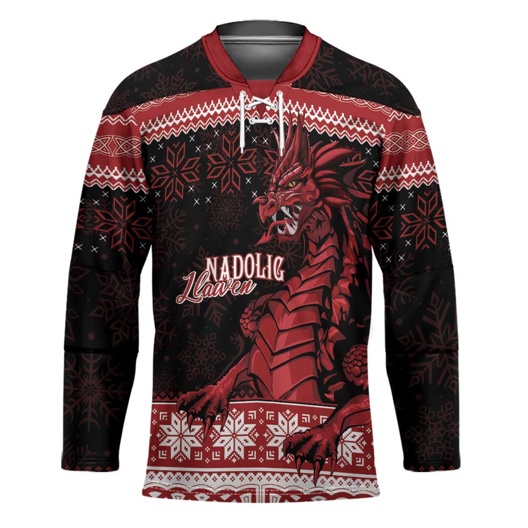 Christmas Wales Celtic Hockey Jersey Welsh Dragon Nadolig Llawen - Wonder Print Shop