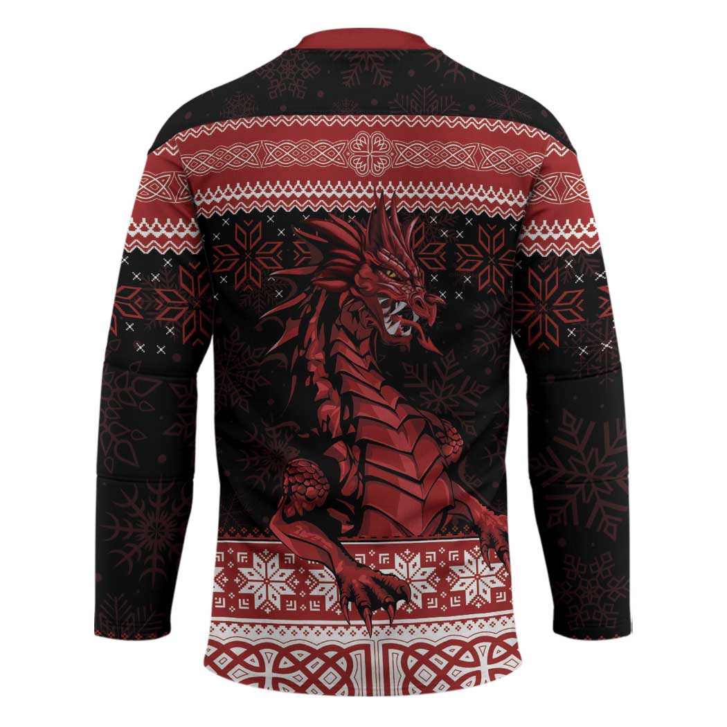 Christmas Wales Celtic Hockey Jersey Welsh Dragon Nadolig Llawen - Wonder Print Shop