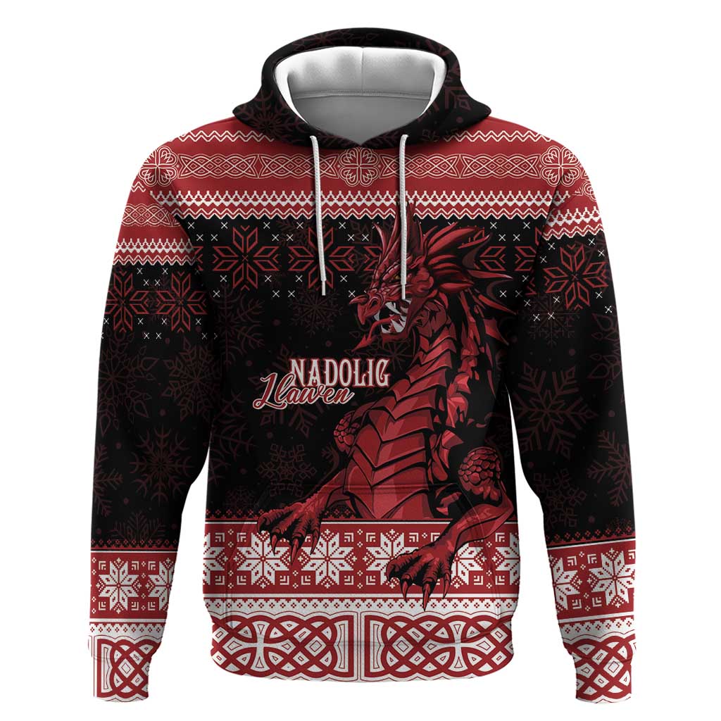 Christmas Wales Celtic Hoodie Welsh Dragon Nadolig Llawen - Wonder Print Shop