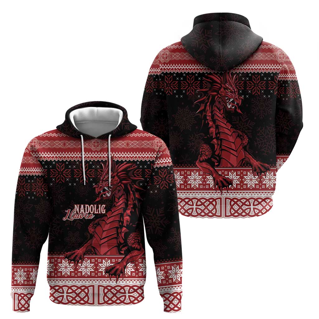 Christmas Wales Celtic Hoodie Welsh Dragon Nadolig Llawen - Wonder Print Shop