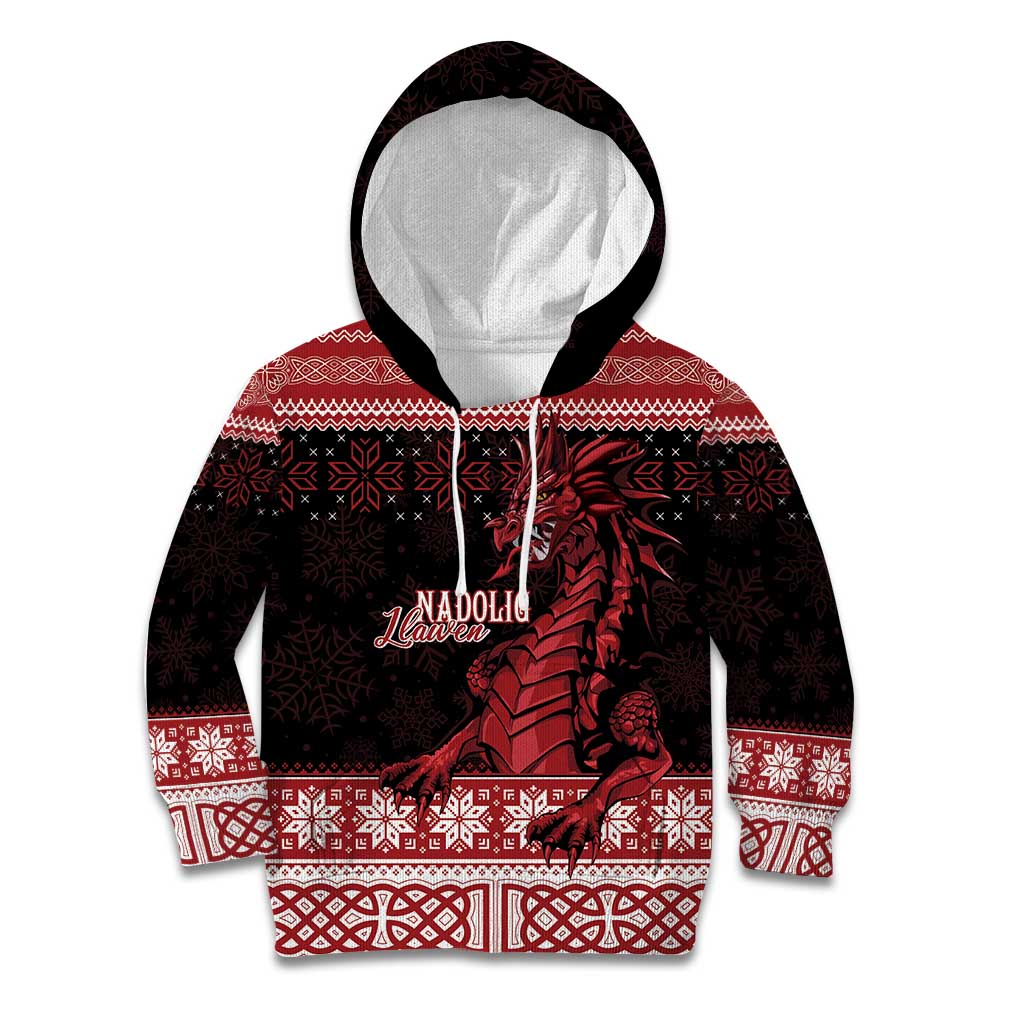 Christmas Wales Celtic Kid Hoodie Welsh Dragon Nadolig Llawen - Wonder Print Shop