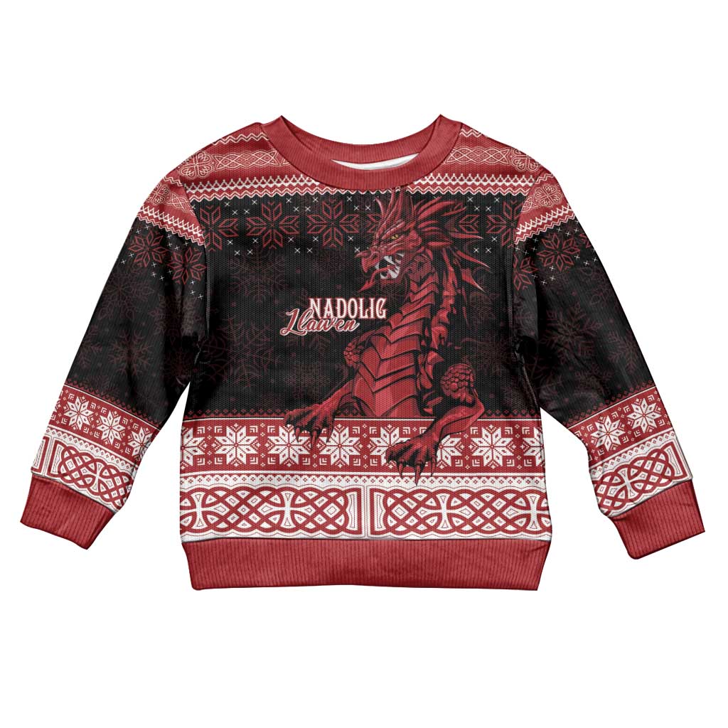 Christmas Wales Celtic Kid Ugly Christmas Sweater Welsh Dragon Nadolig Llawen - Wonder Print Shop