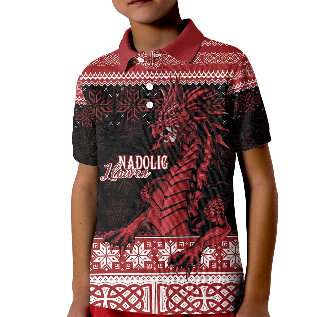 Christmas Wales Celtic Kid Polo Shirt Welsh Dragon Nadolig Llawen - Wonder Print Shop