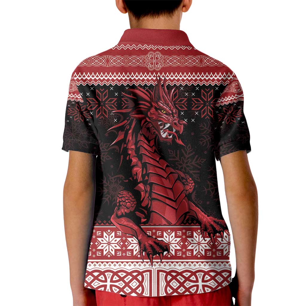 Christmas Wales Celtic Kid Polo Shirt Welsh Dragon Nadolig Llawen - Wonder Print Shop