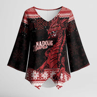 Christmas Wales Celtic Kimono Sleeve Blouse Welsh Dragon Nadolig Llawen - Wonder Print Shop