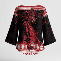 Christmas Wales Celtic Kimono Sleeve Blouse Welsh Dragon Nadolig Llawen - Wonder Print Shop