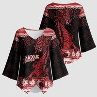 Christmas Wales Celtic Kimono Sleeve Blouse Welsh Dragon Nadolig Llawen - Wonder Print Shop
