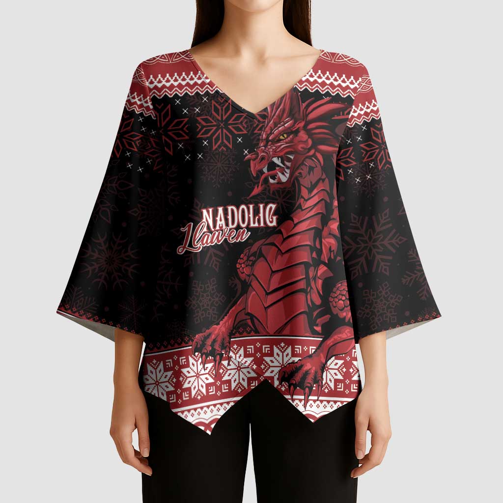 Christmas Wales Celtic Kimono Sleeve Blouse Welsh Dragon Nadolig Llawen - Wonder Print Shop