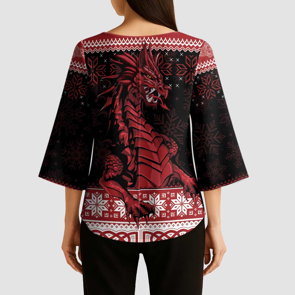 Christmas Wales Celtic Kimono Sleeve Blouse Welsh Dragon Nadolig Llawen - Wonder Print Shop