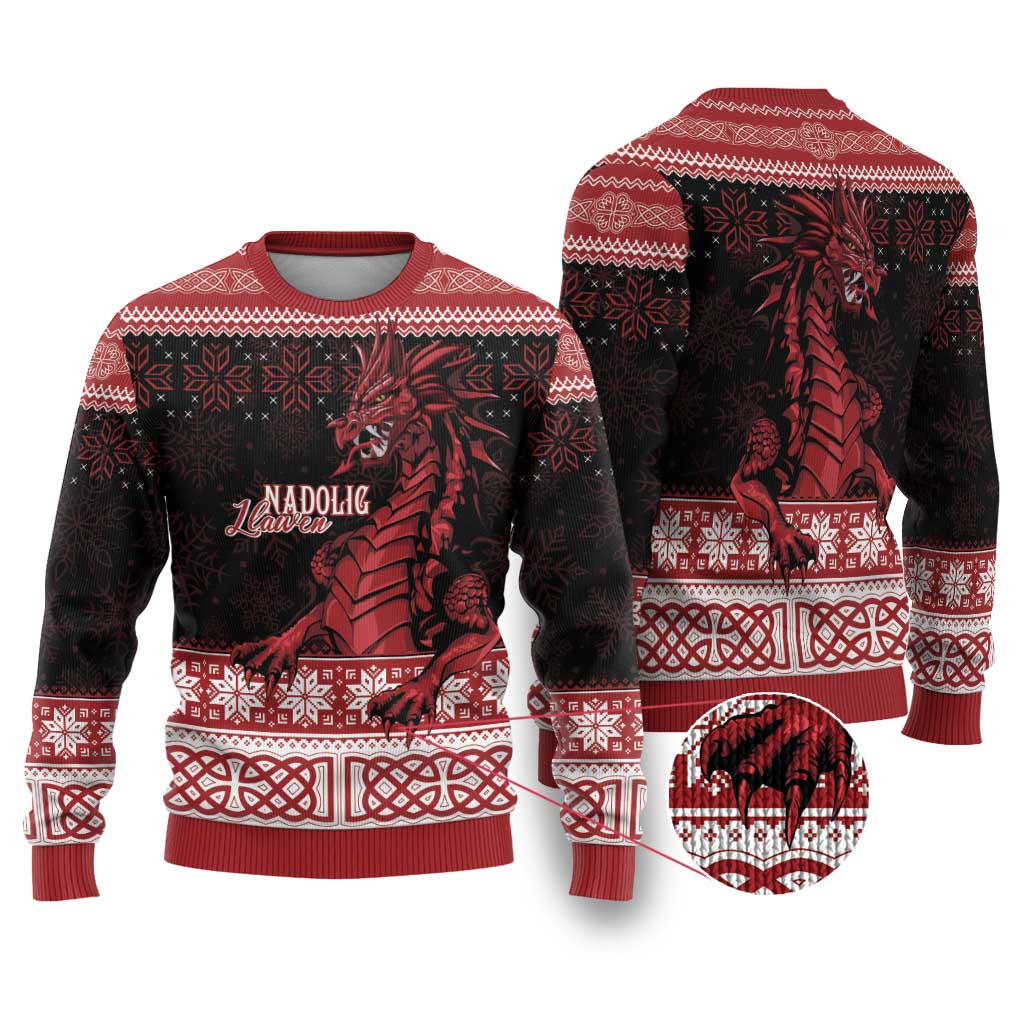Christmas Wales Celtic Ugly Christmas Sweater Welsh Dragon Nadolig Llawen - Wonder Print Shop