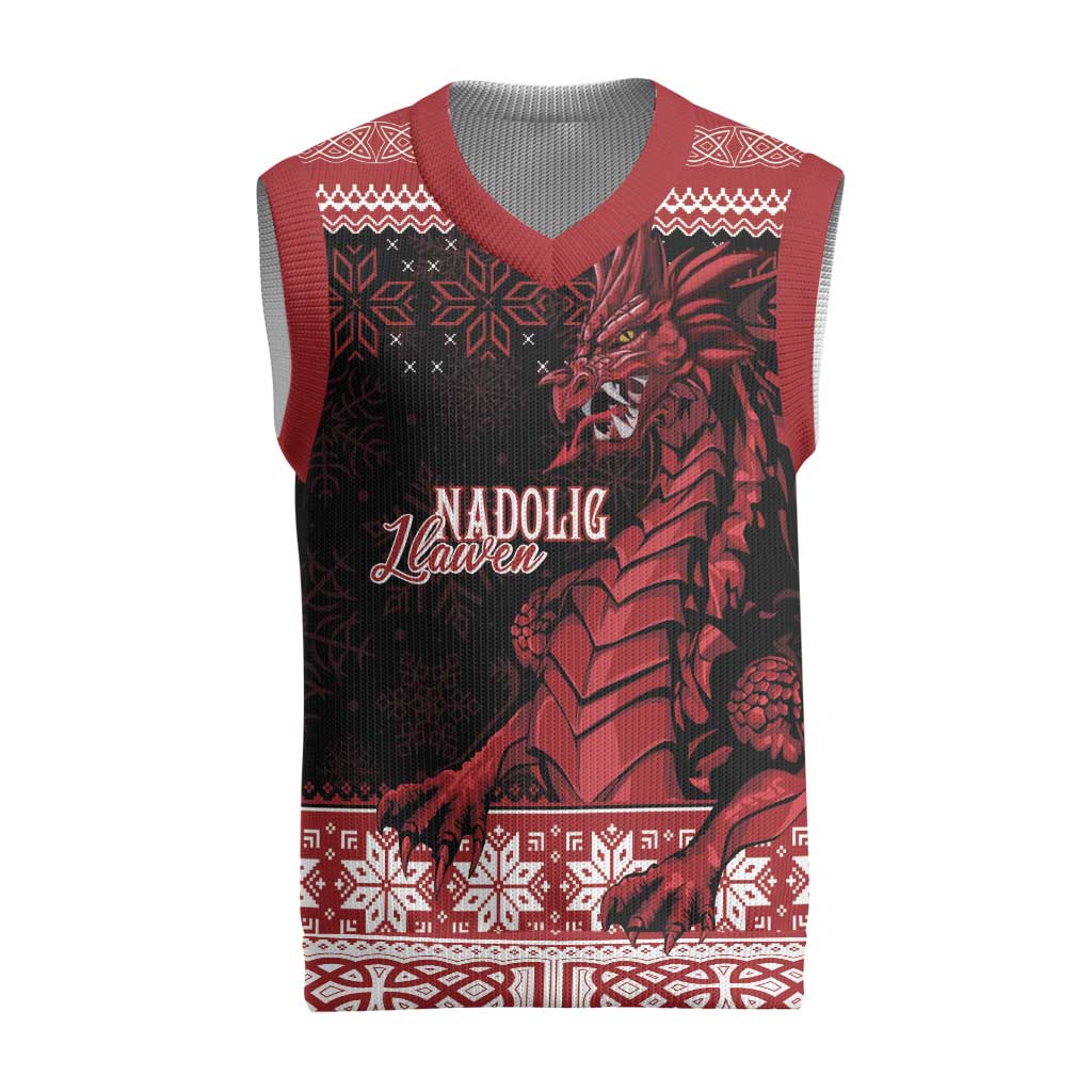 Christmas Wales Celtic Christmas Knitted V-Neck Vest Welsh Dragon Nadolig Llawen - Wonder Print Shop