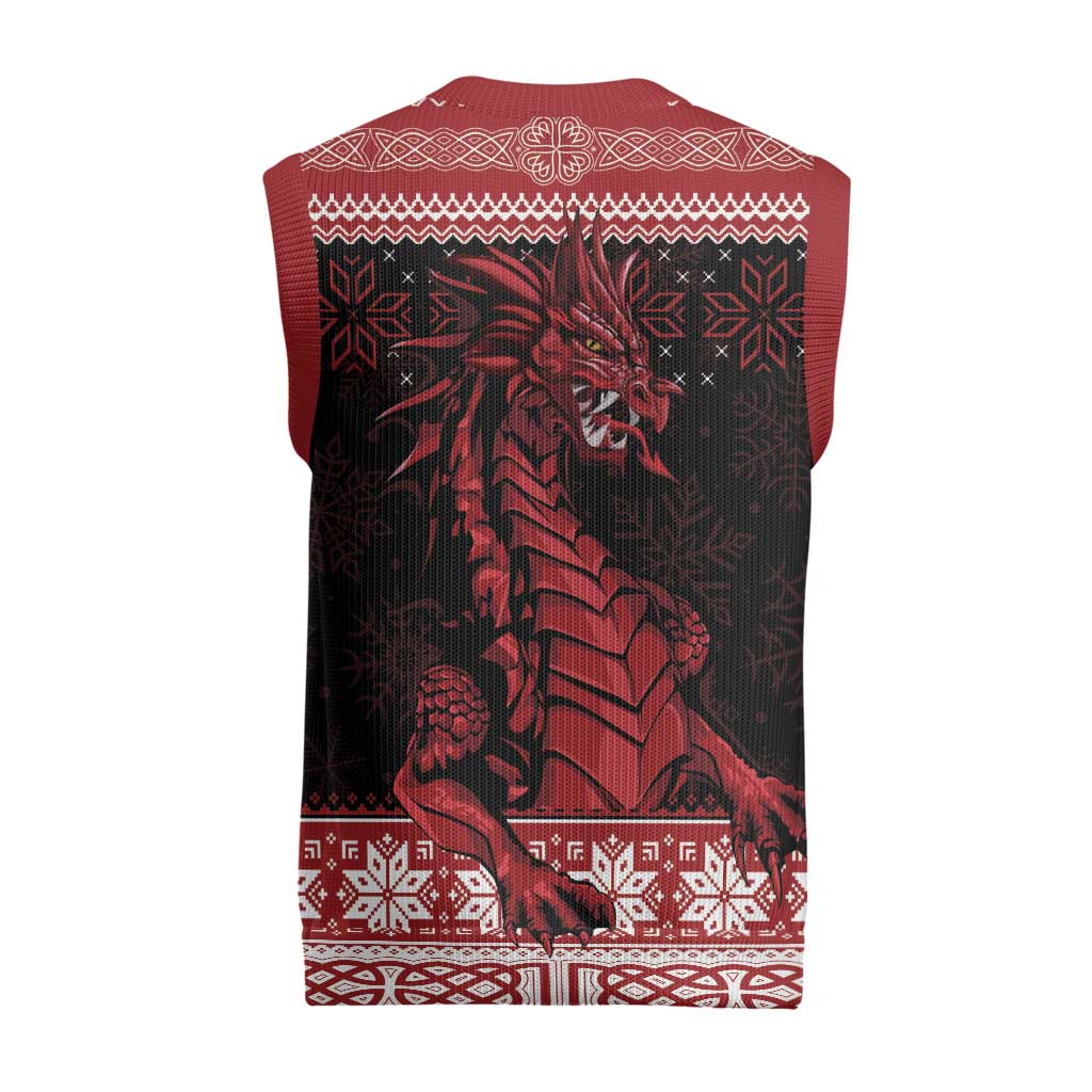 Christmas Wales Celtic Christmas Knitted V-Neck Vest Welsh Dragon Nadolig Llawen - Wonder Print Shop
