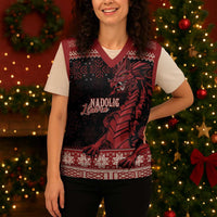 Christmas Wales Celtic Christmas Knitted V-Neck Vest Welsh Dragon Nadolig Llawen - Wonder Print Shop