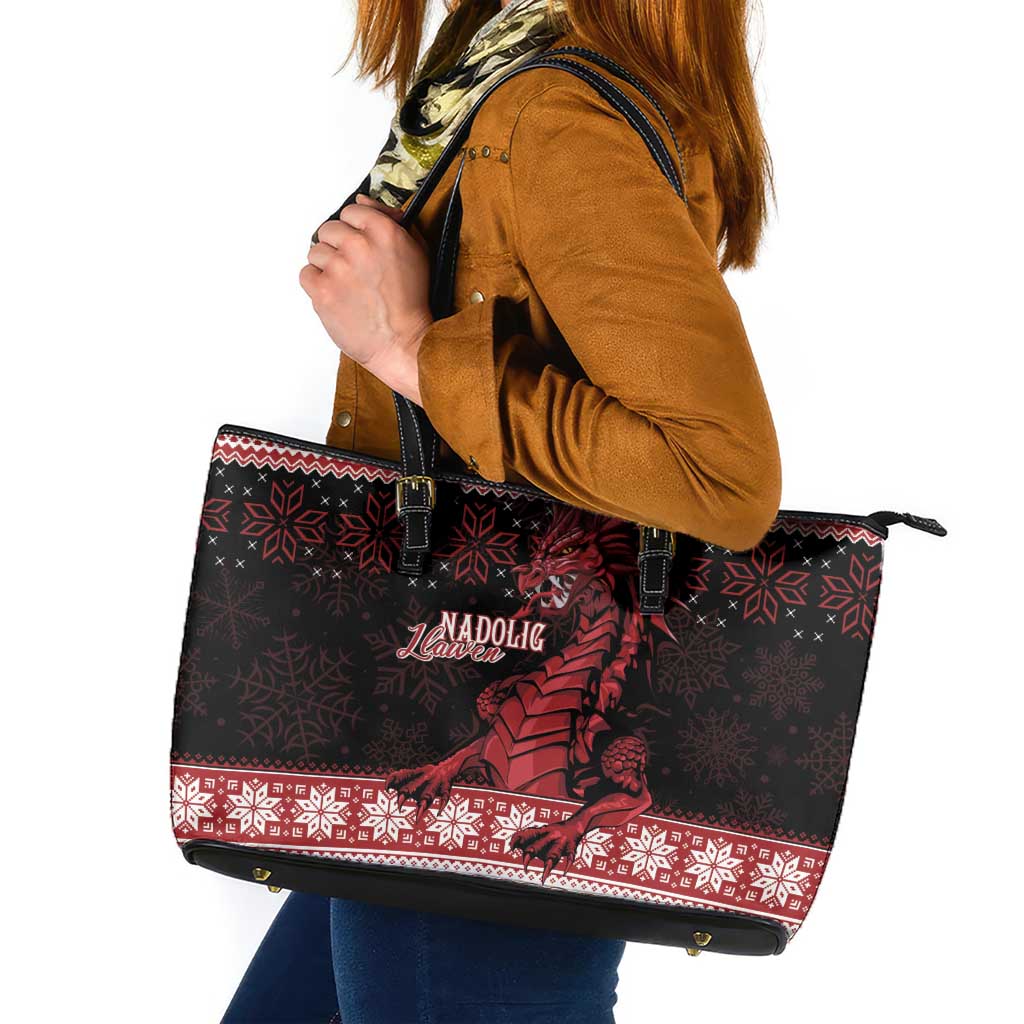 Christmas Wales Celtic Leather Tote Bag Welsh Dragon Nadolig Llawen - Wonder Print Shop