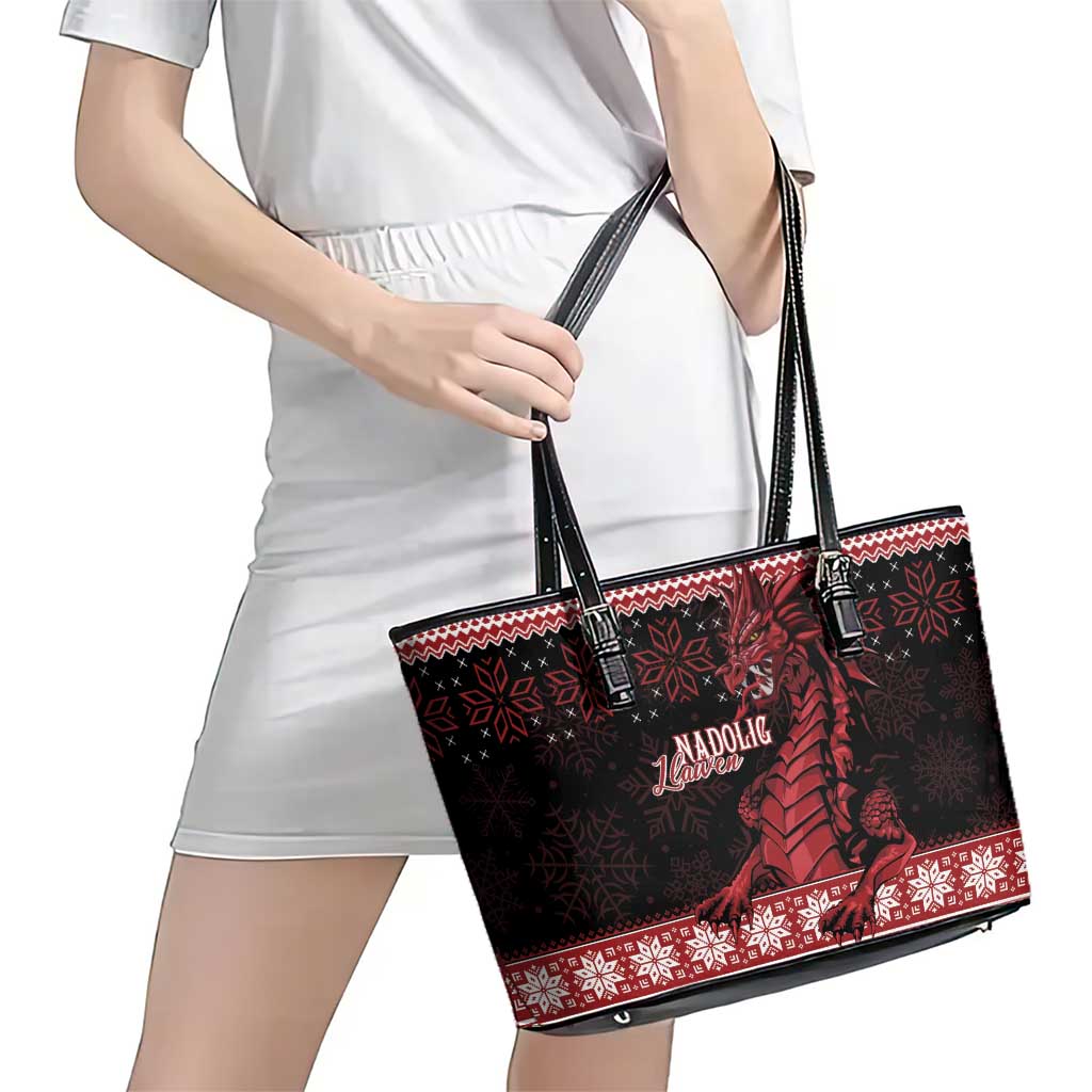 Christmas Wales Celtic Leather Tote Bag Welsh Dragon Nadolig Llawen - Wonder Print Shop