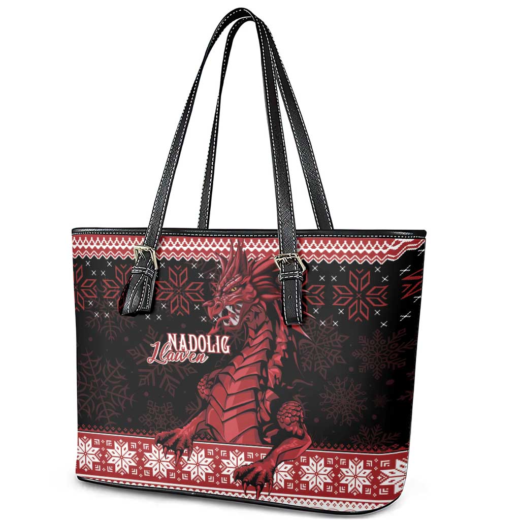 Christmas Wales Celtic Leather Tote Bag Welsh Dragon Nadolig Llawen - Wonder Print Shop