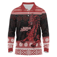 Christmas Wales Celtic Long Sleeve Polo Shirt Welsh Dragon Nadolig Llawen - Wonder Print Shop