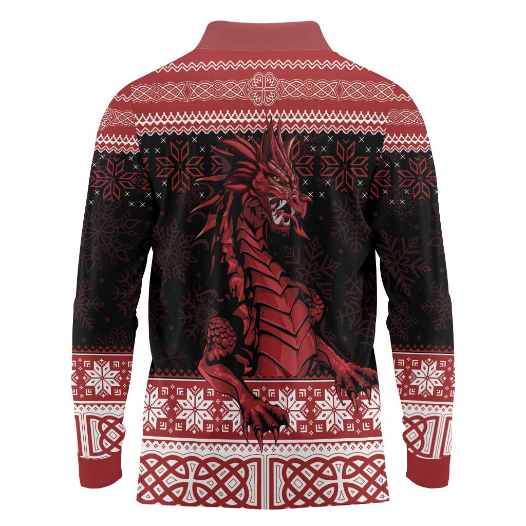 Christmas Wales Celtic Long Sleeve Polo Shirt Welsh Dragon Nadolig Llawen - Wonder Print Shop
