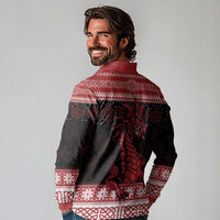 Christmas Wales Celtic Long Sleeve Polo Shirt Welsh Dragon Nadolig Llawen - Wonder Print Shop
