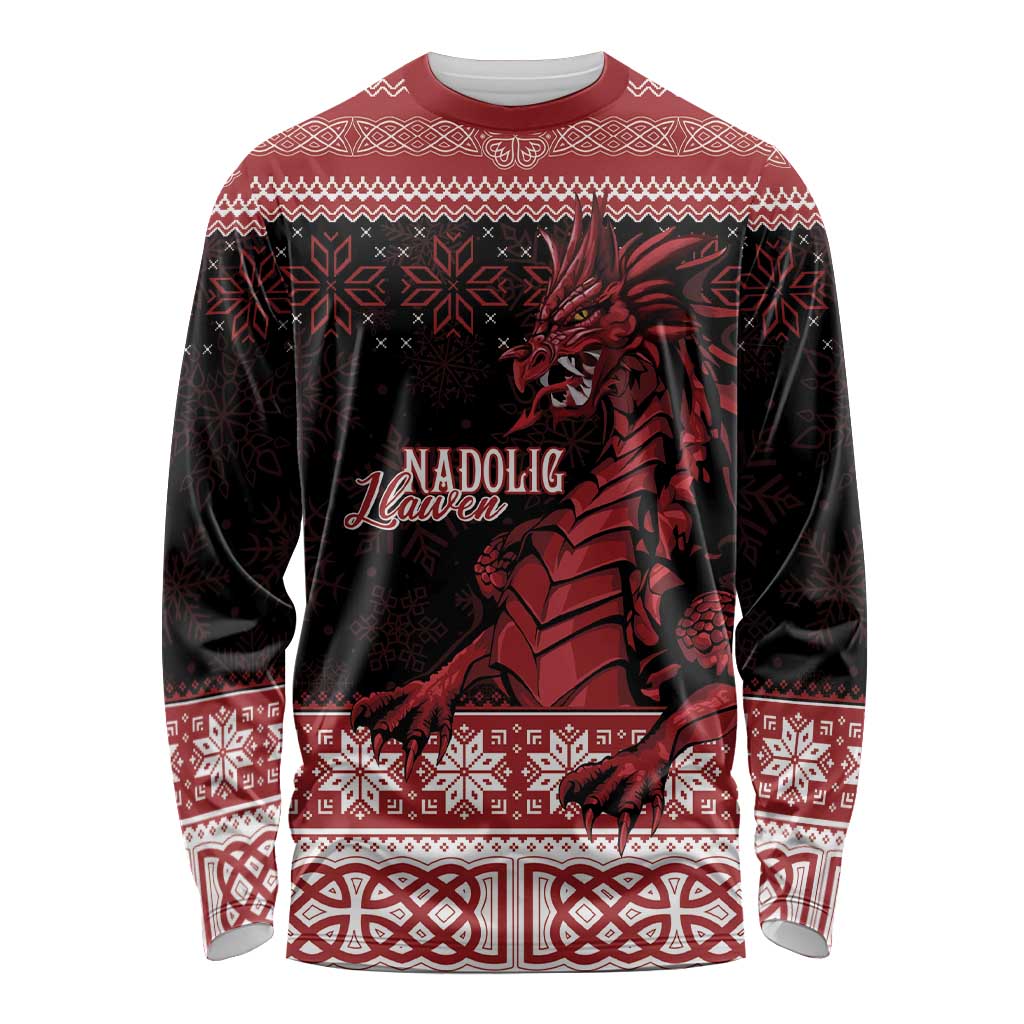 Christmas Wales Celtic Long Sleeve Shirt Welsh Dragon Nadolig Llawen - Wonder Print Shop