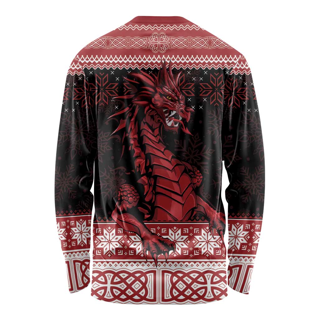 Christmas Wales Celtic Long Sleeve Shirt Welsh Dragon Nadolig Llawen - Wonder Print Shop