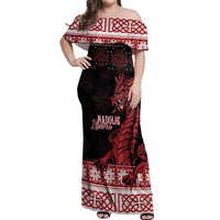Christmas Wales Celtic Off Shoulder Maxi Dress Welsh Dragon Nadolig Llawen - Wonder Print Shop
