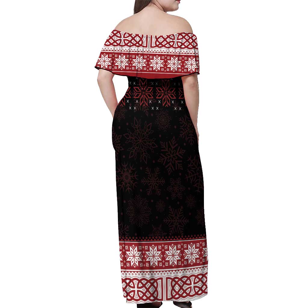 Christmas Wales Celtic Off Shoulder Maxi Dress Welsh Dragon Nadolig Llawen - Wonder Print Shop