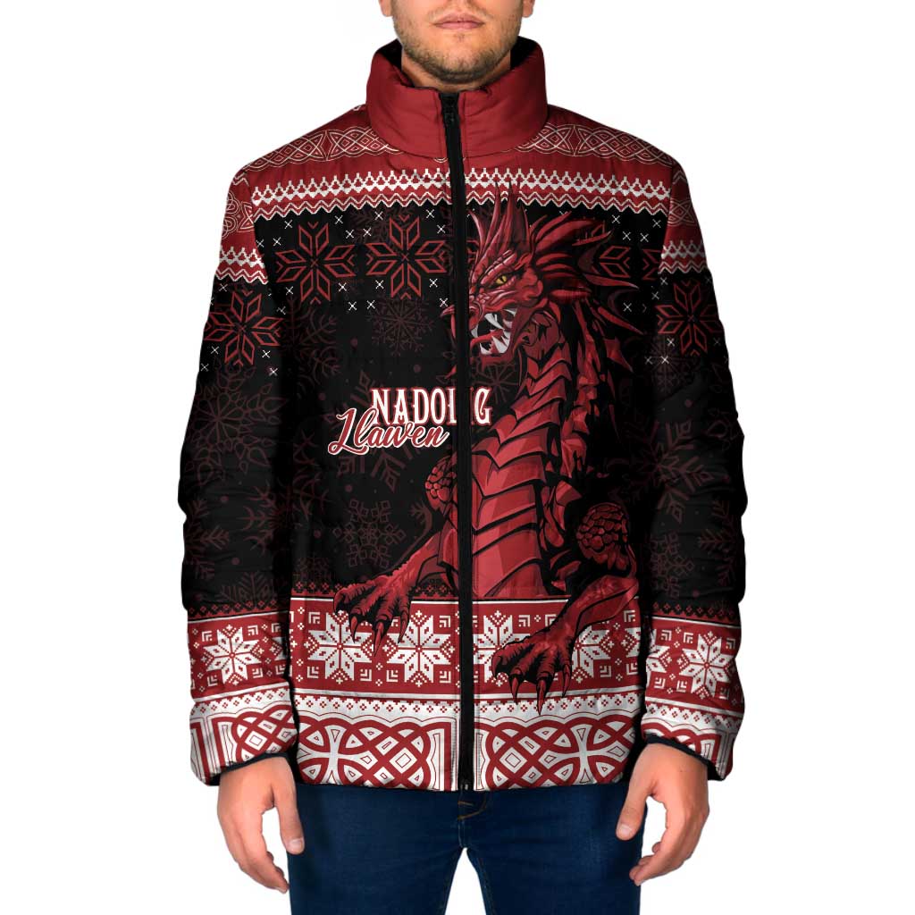 Christmas Wales Celtic Padded Jacket Welsh Dragon Nadolig Llawen - Wonder Print Shop