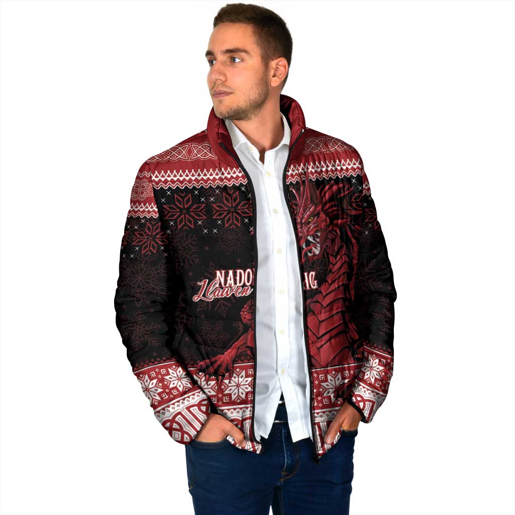 Christmas Wales Celtic Padded Jacket Welsh Dragon Nadolig Llawen - Wonder Print Shop