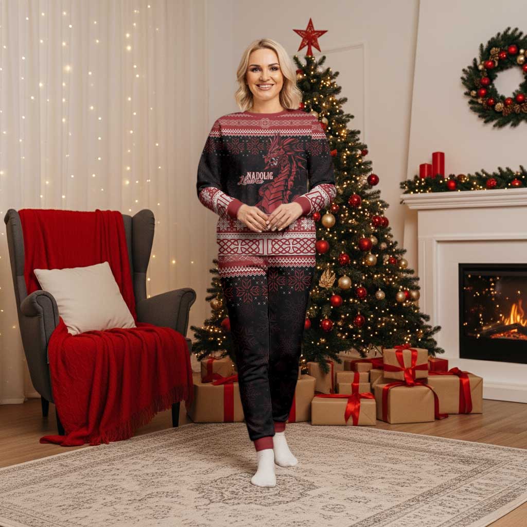 Christmas Wales Celtic Christmas Pajama Set Welsh Dragon Nadolig Llawen - Wonder Print Shop