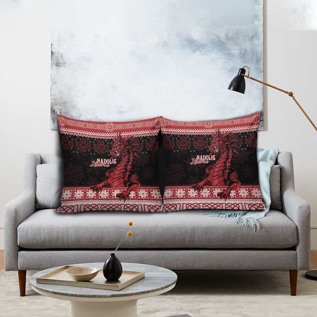 Christmas Wales Celtic Pillow Cover Welsh Dragon Nadolig Llawen - Wonder Print Shop