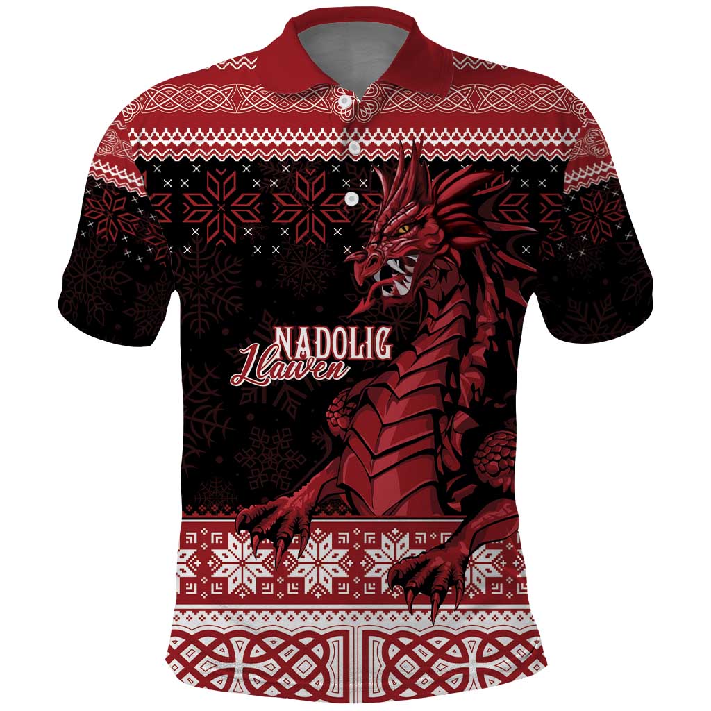 Christmas Wales Celtic Polo Shirt Welsh Dragon Nadolig Llawen - Wonder Print Shop