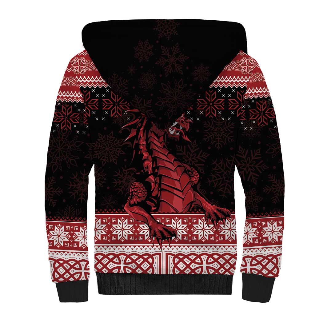 Christmas Wales Celtic Sherpa Hoodie Welsh Dragon Nadolig Llawen - Wonder Print Shop