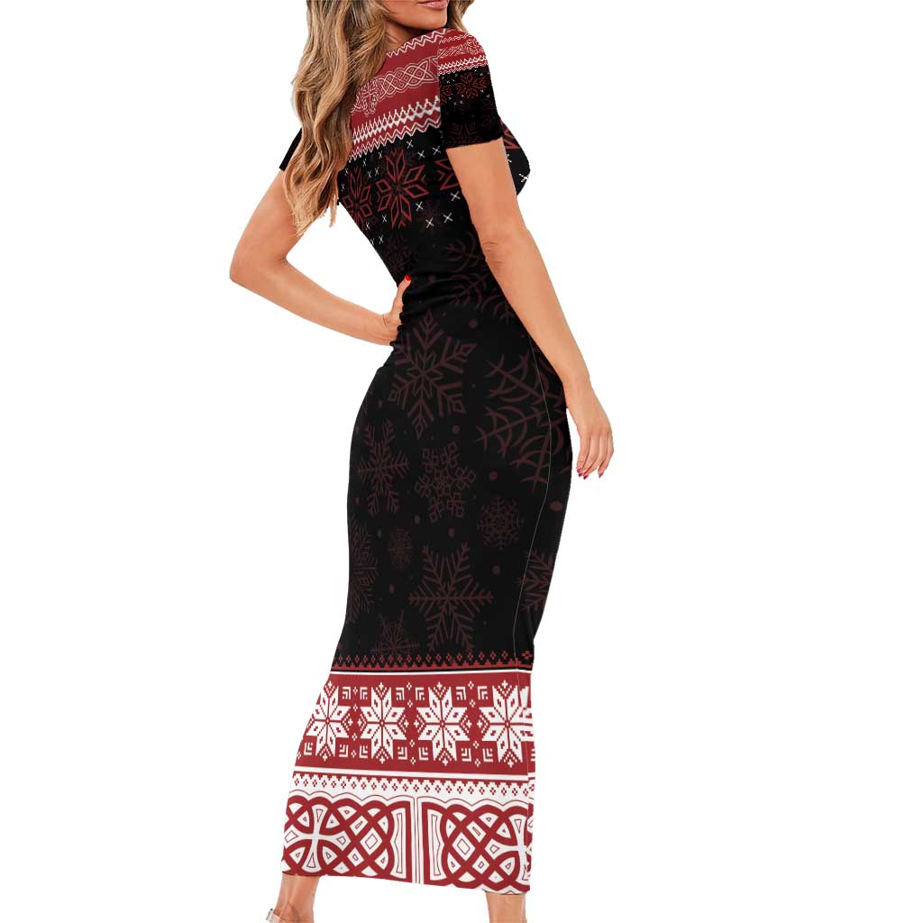 Christmas Wales Celtic Short Sleeve Bodycon Dress Welsh Dragon Nadolig Llawen - Wonder Print Shop