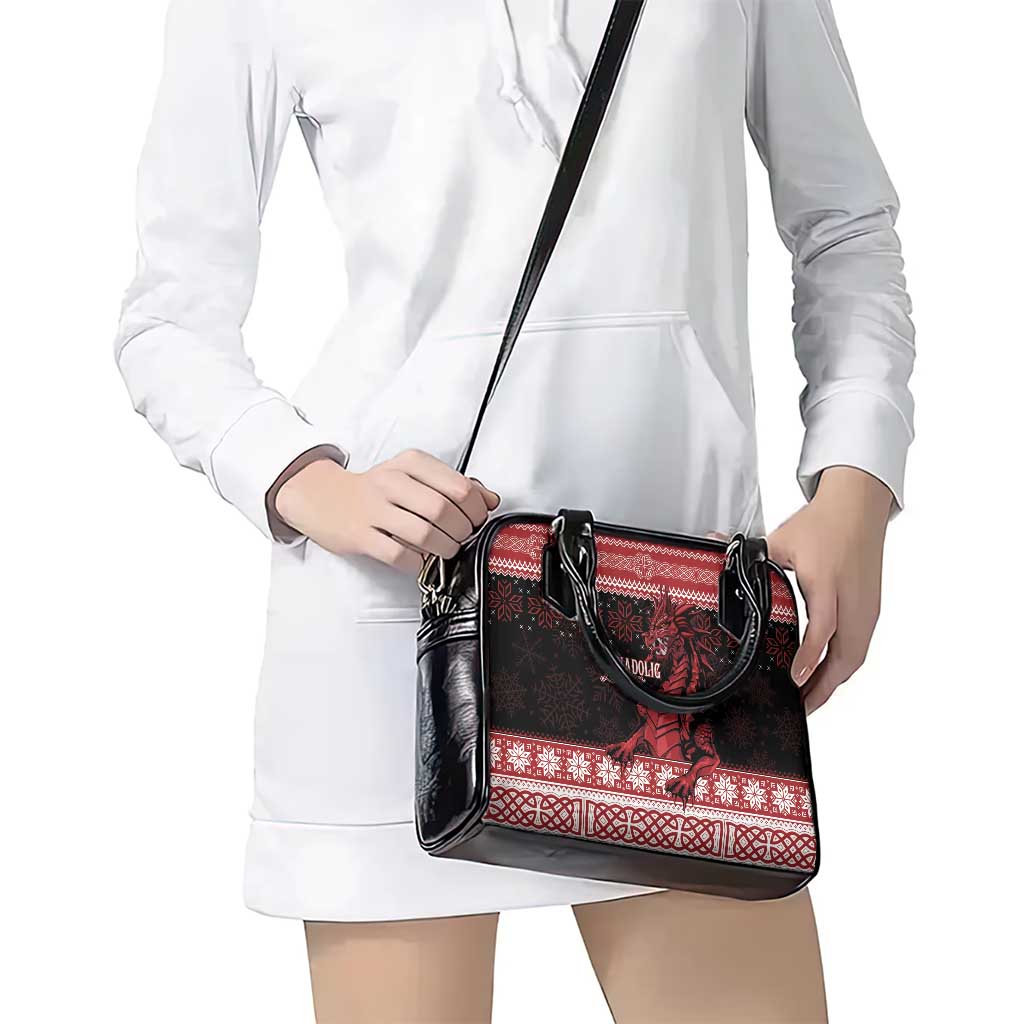 Christmas Wales Celtic Shoulder Handbag Welsh Dragon Nadolig Llawen - Wonder Print Shop