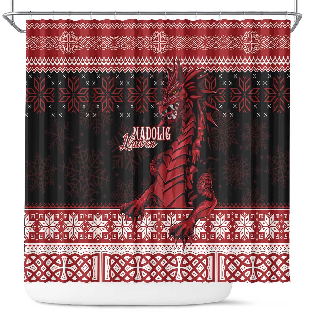 Christmas Wales Celtic Shower Curtain Welsh Dragon Nadolig Llawen - Wonder Print Shop