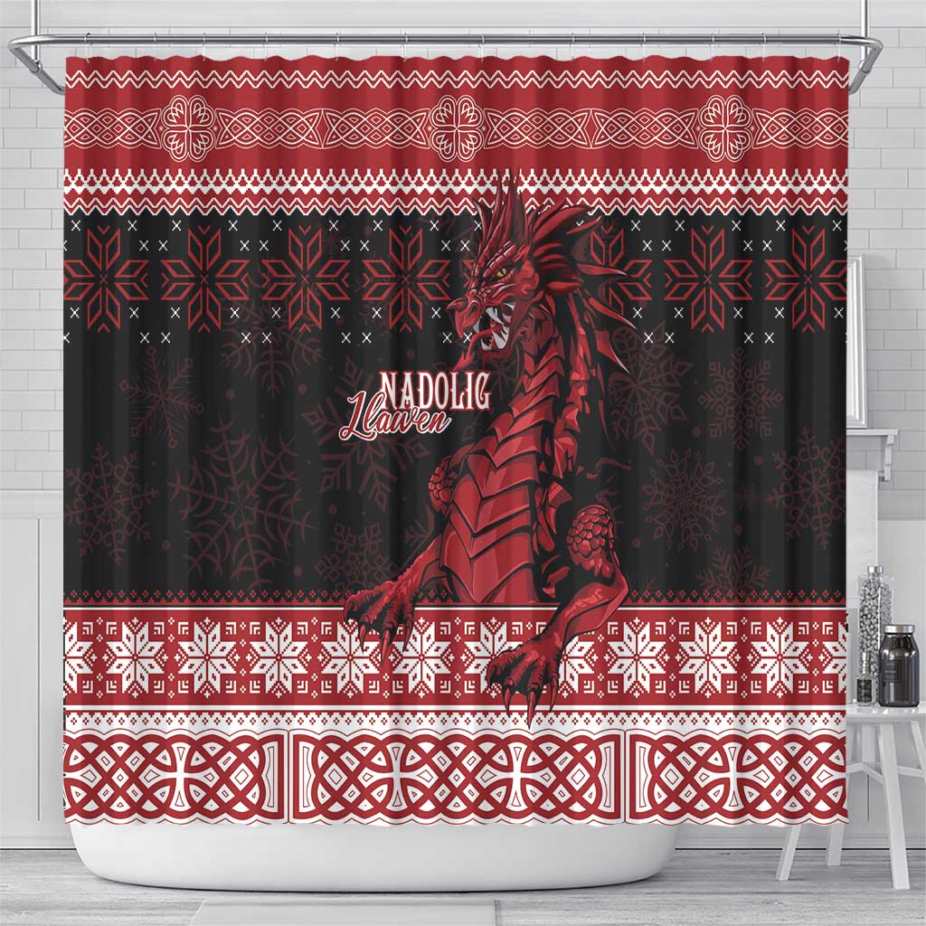 Christmas Wales Celtic Shower Curtain Welsh Dragon Nadolig Llawen - Wonder Print Shop