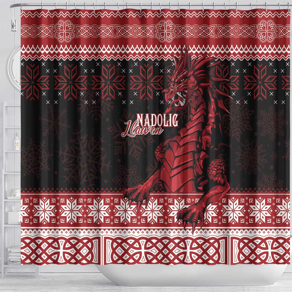 Christmas Wales Celtic Shower Curtain Welsh Dragon Nadolig Llawen - Wonder Print Shop