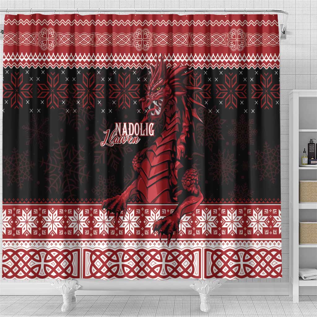 Christmas Wales Celtic Shower Curtain Welsh Dragon Nadolig Llawen - Wonder Print Shop