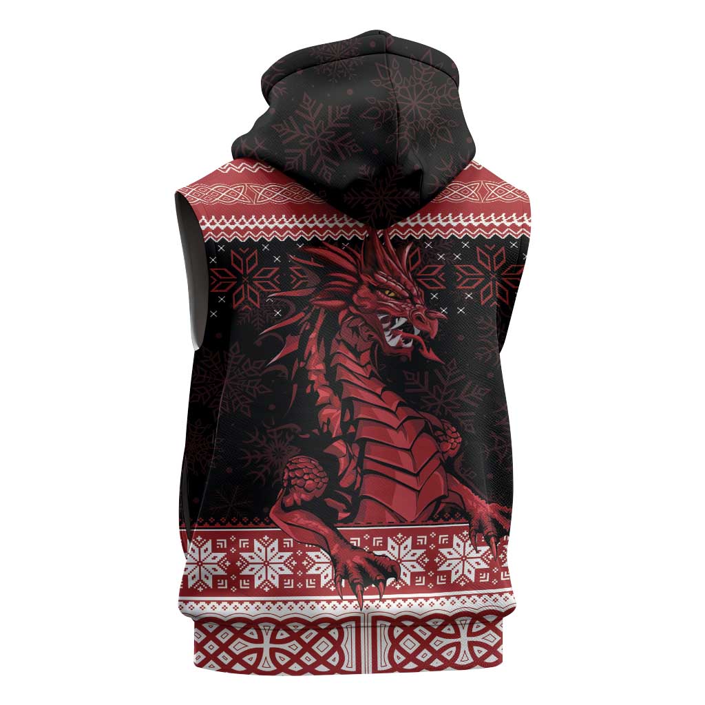 Christmas Wales Celtic Sleeveless Hoodie Welsh Dragon Nadolig Llawen - Wonder Print Shop