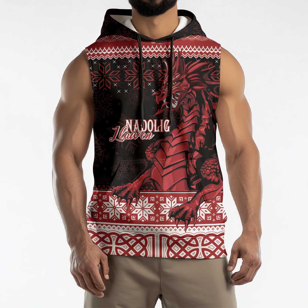 Christmas Wales Celtic Sleeveless Hoodie Welsh Dragon Nadolig Llawen - Wonder Print Shop
