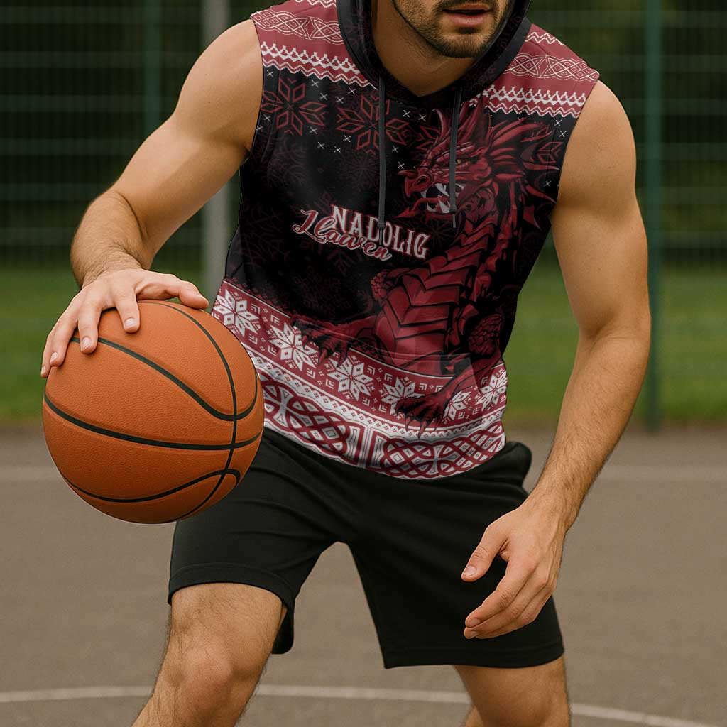 Christmas Wales Celtic Sleeveless Hoodie Welsh Dragon Nadolig Llawen - Wonder Print Shop